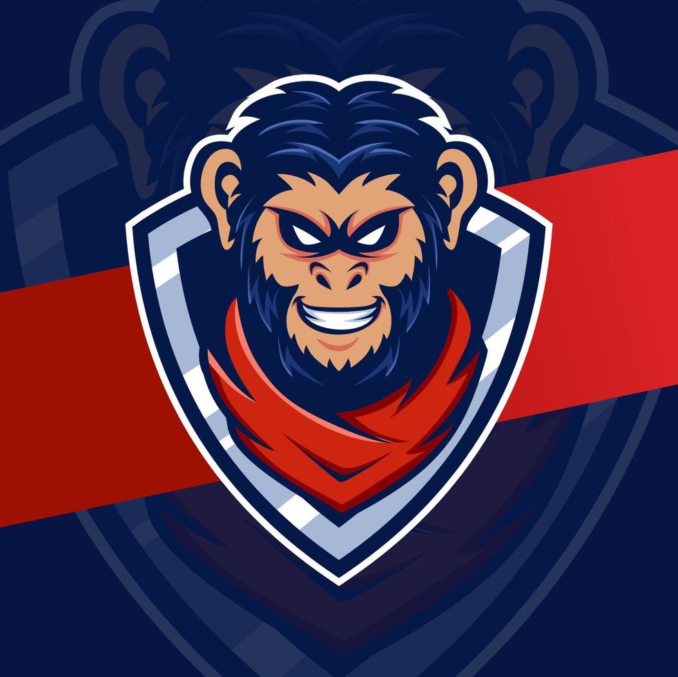 personagem de design de logotipo esport de mascote de cabeça de macaco para jogos e logotipo esportivo vetor