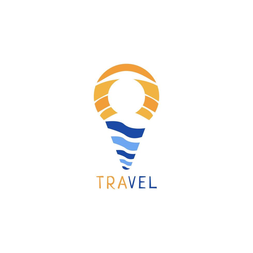 logotipo de viagem com formas como mar, sol, localização e pessoas. vetor