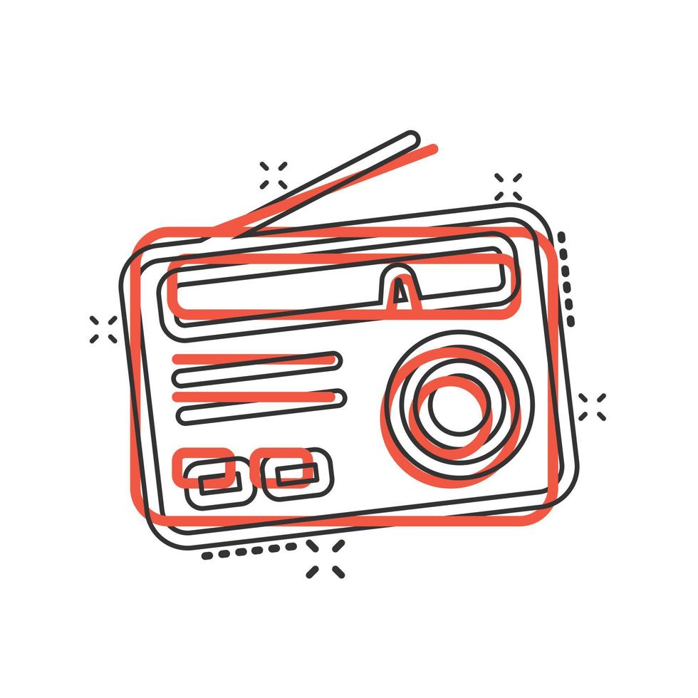 ícone de rádio em estilo cômico. fm transmissão ilustração vetorial dos desenhos animados no fundo branco isolado. conceito de negócio de efeito splash radiocast. vetor