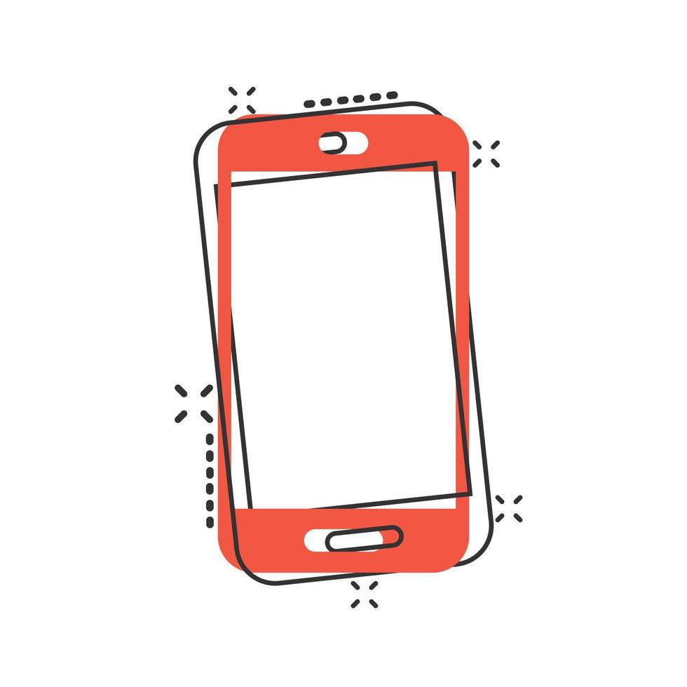 ícone de tela em branco do smartphone em estilo cômico. ilustração em vetor desenho animado do telefone móvel em fundo branco isolado. conceito de negócio de efeito de respingo de telefone.
