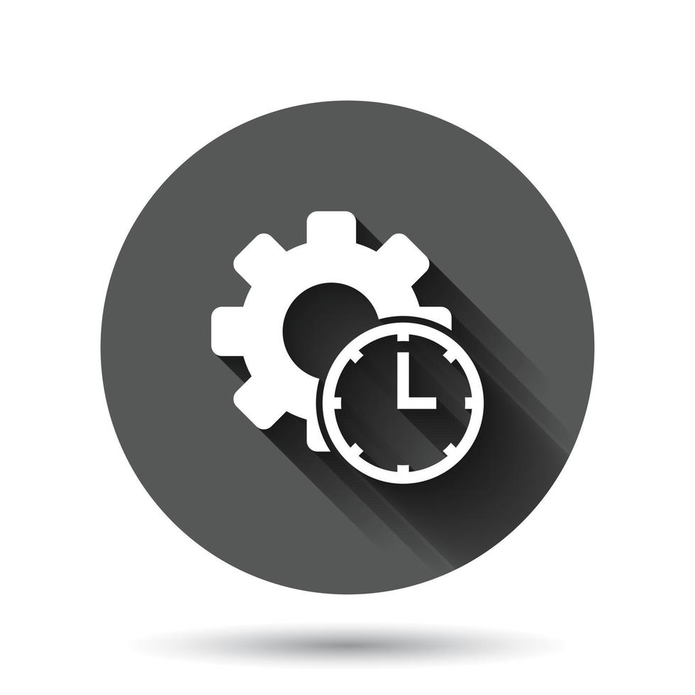 ícone de melhoria em estilo simples. ilustração em vetor projeto de engrenagem em fundo redondo preto com efeito de sombra longa. conceito de negócio de botão de círculo de produtividade.