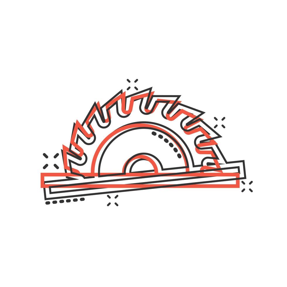 ícone de lâmina de serra em estilo cômico. ilustração em vetor máquina circular cartoon sobre fundo branco isolado. conceito de negócio de efeito de respingo de disco rotativo.