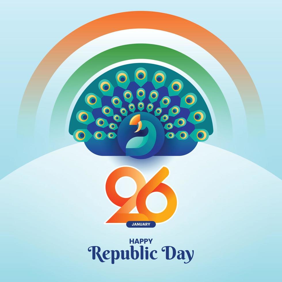 fundo do dia da república da índia ou arte com pavão e bandeira indiana para banner de postagem de mídia social vetor