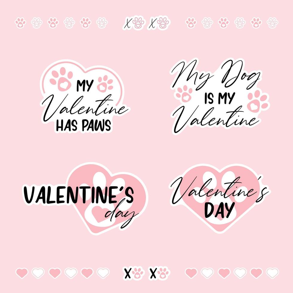 conjunto de adesivos de dia dos namorados de cachorro com deslocamento branco. xoxo com patas e corações svg para sublimação em caneca ou copo. desenhos vetoriais de amor de cachorro vetor