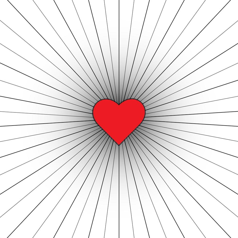 turbilhão de fundo padrão. vortex starburst espiral espiral quadrado com coração vermelho. raios de rotação da hélice. faixas escaláveis psicodélicas convergentes. ilustração vetorial vetor