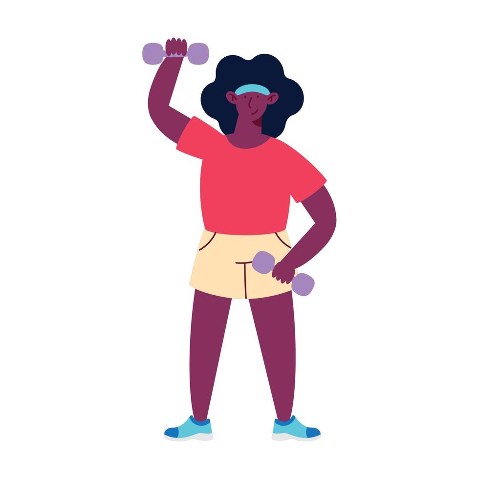 atleta de mulher afro levantando halteres vetor
