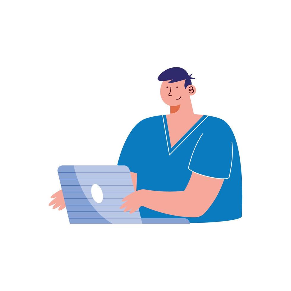 médico masculino usando laptop vetor