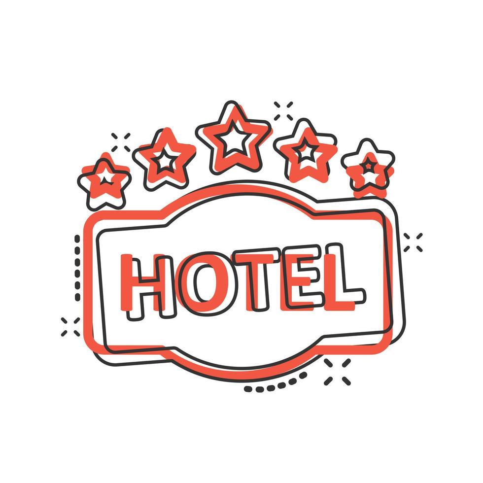 ícone de sinal de hotel 5 estrelas em estilo cômico. ilustração em vetor pousada dos desenhos animados no fundo branco isolado. conceito de negócio de efeito de respingo de informação de quarto de albergue.