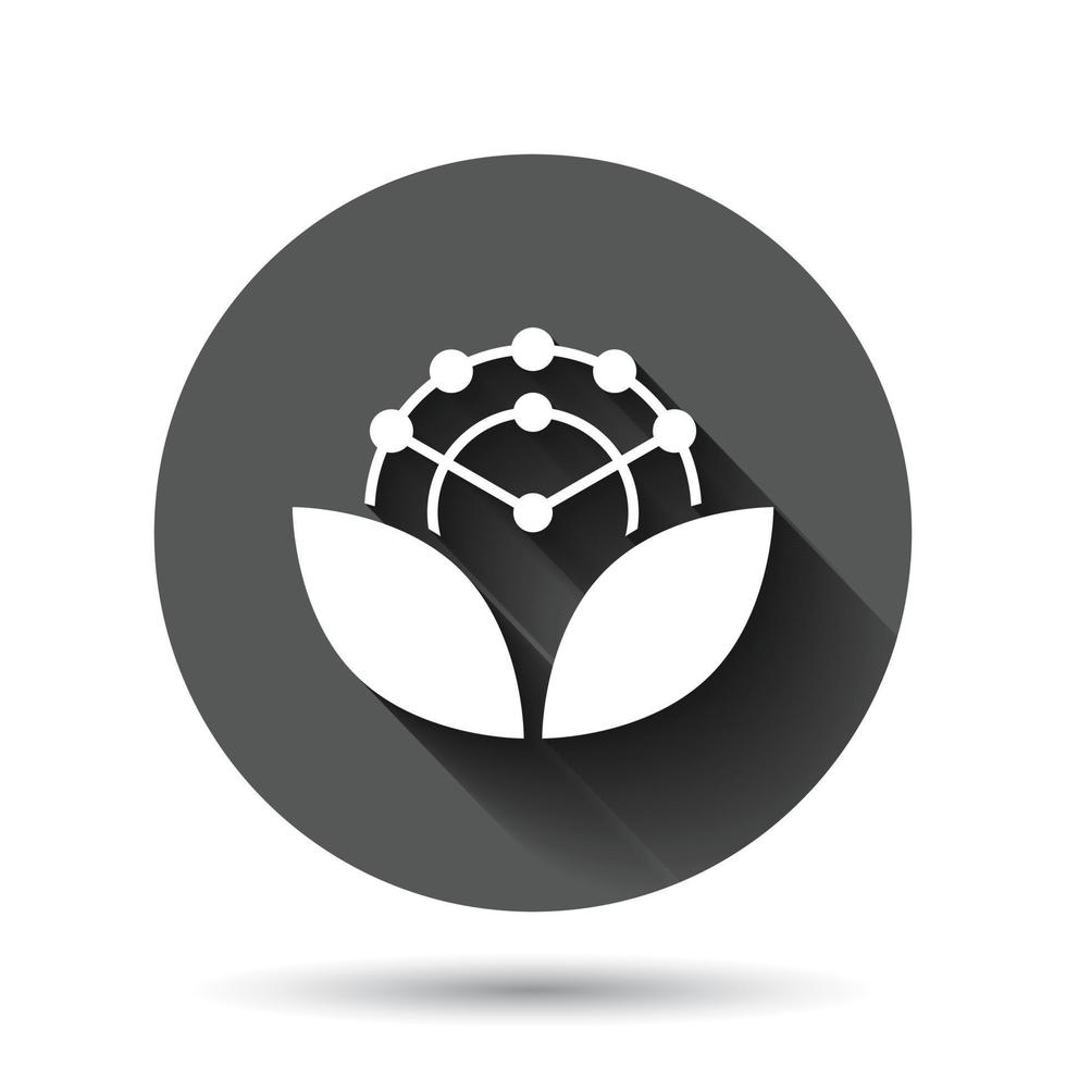 ícone antioxidante em estilo simples. ilustração em vetor molécula em fundo redondo preto com efeito de sombra longa. conceito de negócio de botão de círculo de desintoxicação.