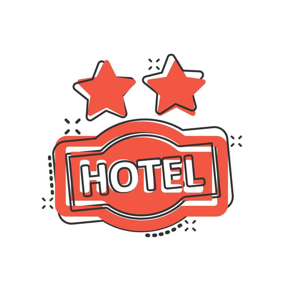 ícone de sinal de hotel 2 estrelas em estilo cômico. ilustração em vetor pousada dos desenhos animados no fundo branco isolado. conceito de negócio de efeito de respingo de informação de quarto de albergue.