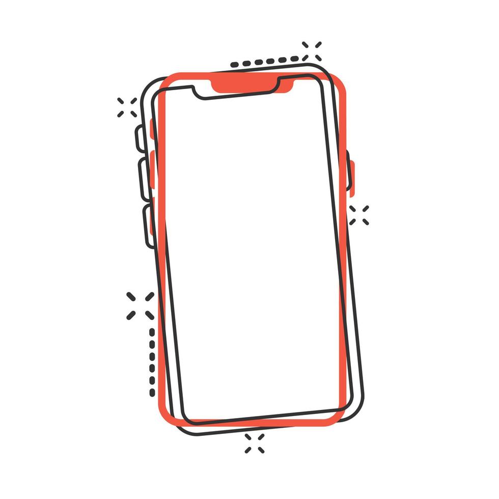 ícone de tela em branco do smartphone em estilo cômico. desenho animado para celular vetor