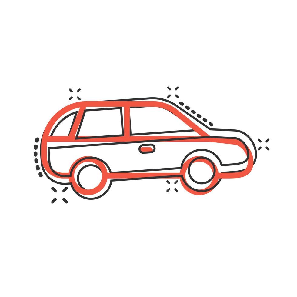 ícone do carro em estilo cômico. ilustração em vetor automóvel veículo dos desenhos animados no fundo branco isolado. conceito de negócio de efeito de respingo de sedan.