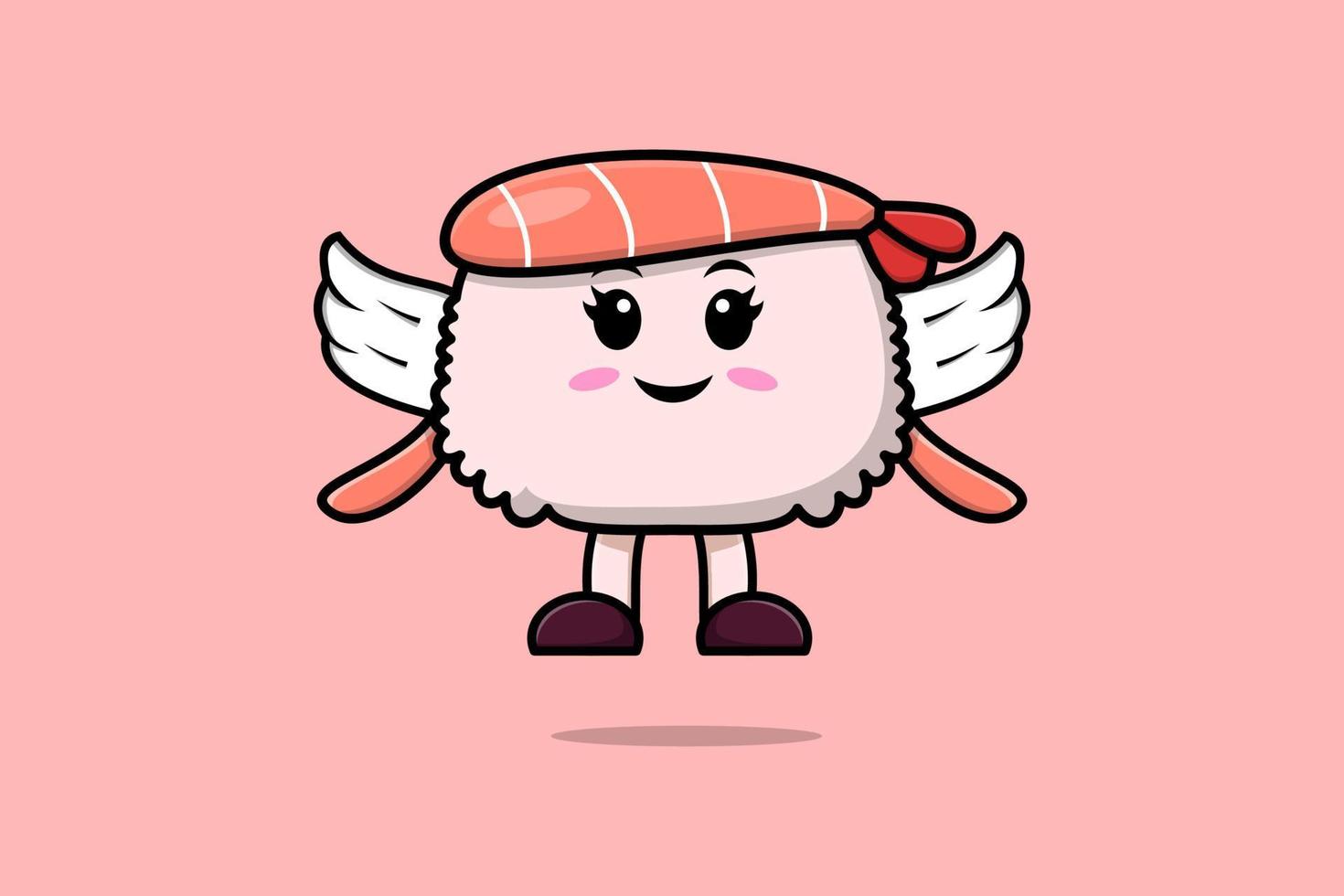 personagem de camarão de sushi bonito dos desenhos animados usando asas vetor