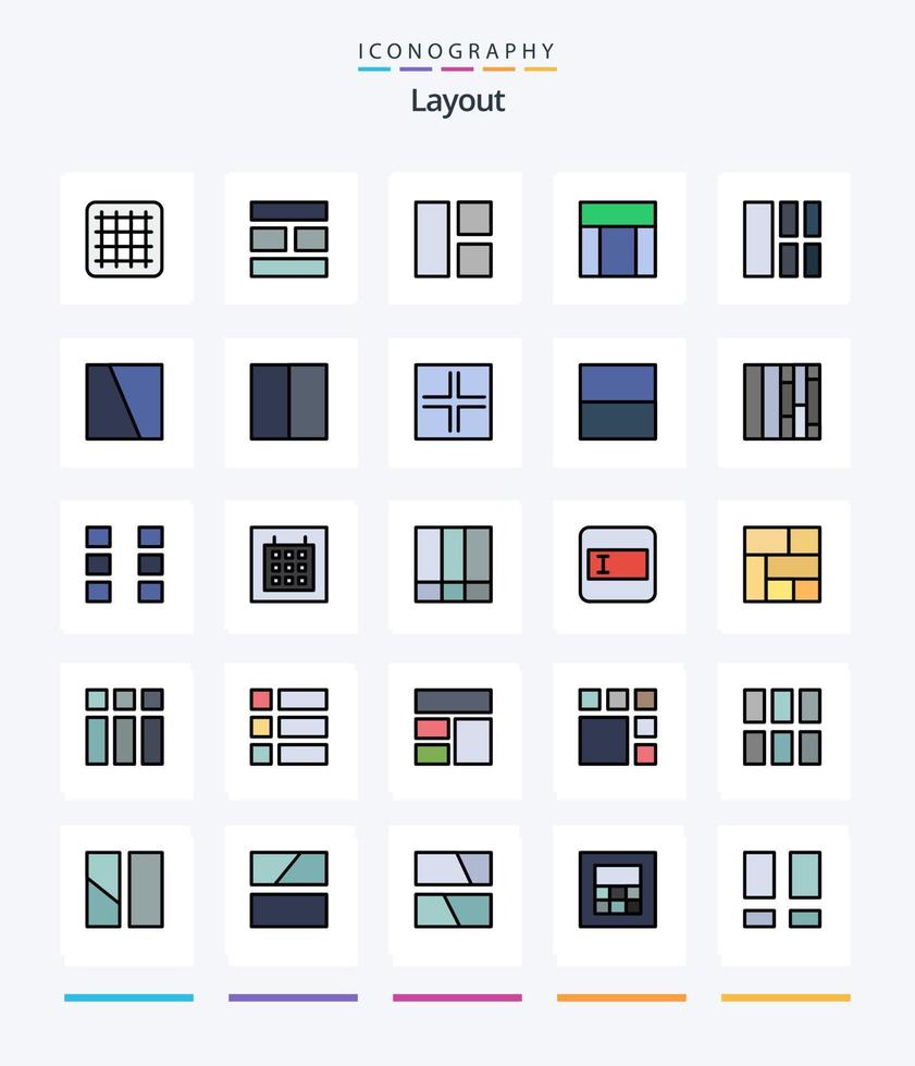 pacote de ícones preenchidos com 25 linhas de layout criativo, como espaço de trabalho. interface. local na rede Internet. grade. interface vetor