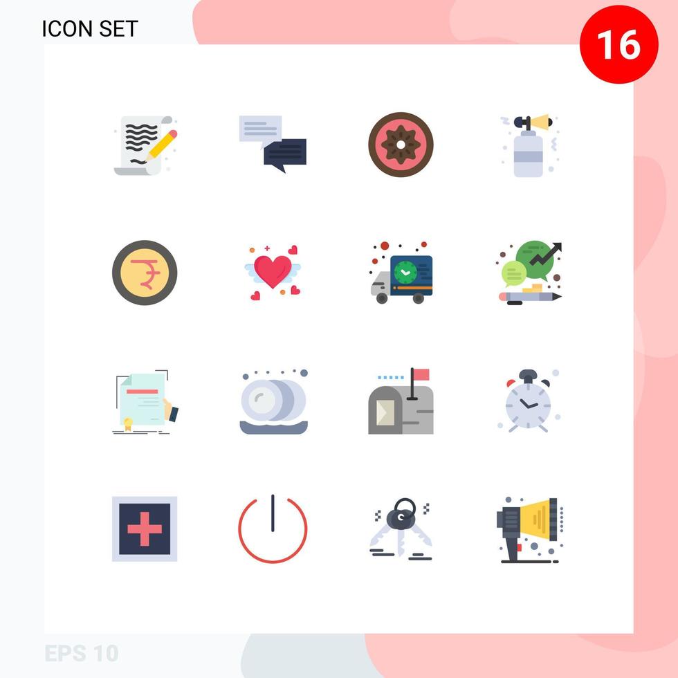 conjunto de pictogramas de 16 cores planas simples de pacote editável de buzina noturna de comida de festa financeira de elementos de design de vetores criativos