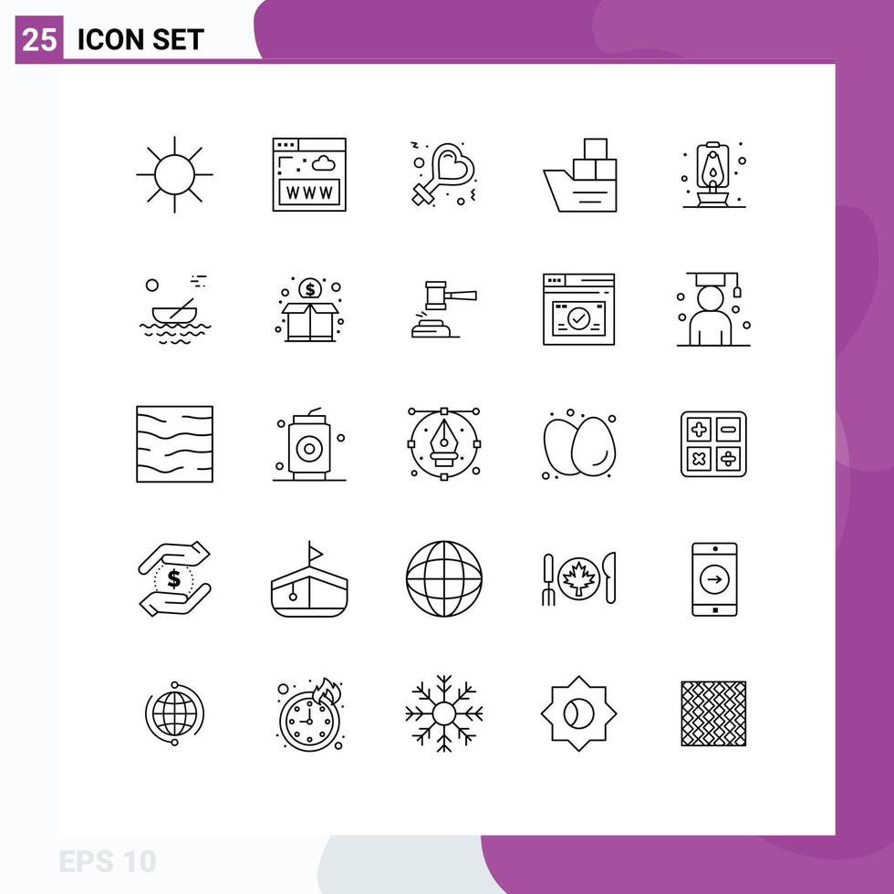 pacote de interface do usuário de 25 linhas básicas de sinal de lanterna de viagem navio elementos de design de vetores editáveis logísticos