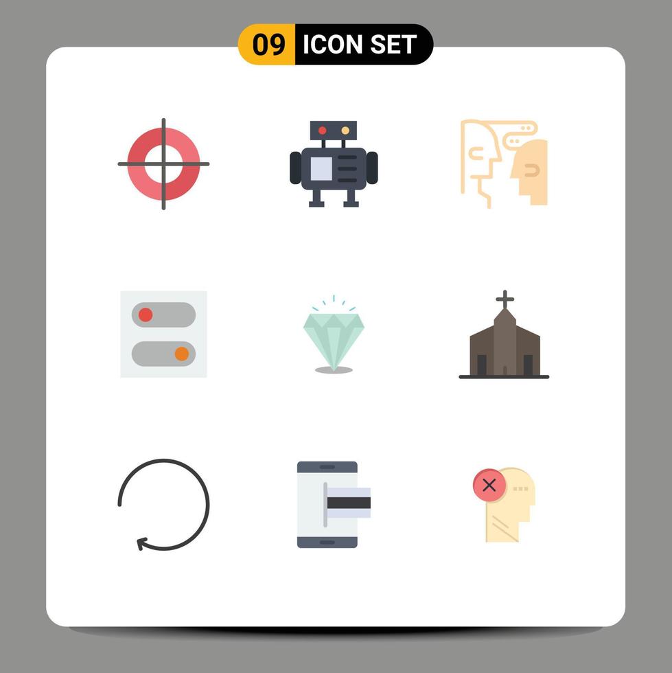 grupo de símbolos de ícone universal de 9 cores planas modernas de construção de brilho humano caro alternar elementos de design de vetores editáveis