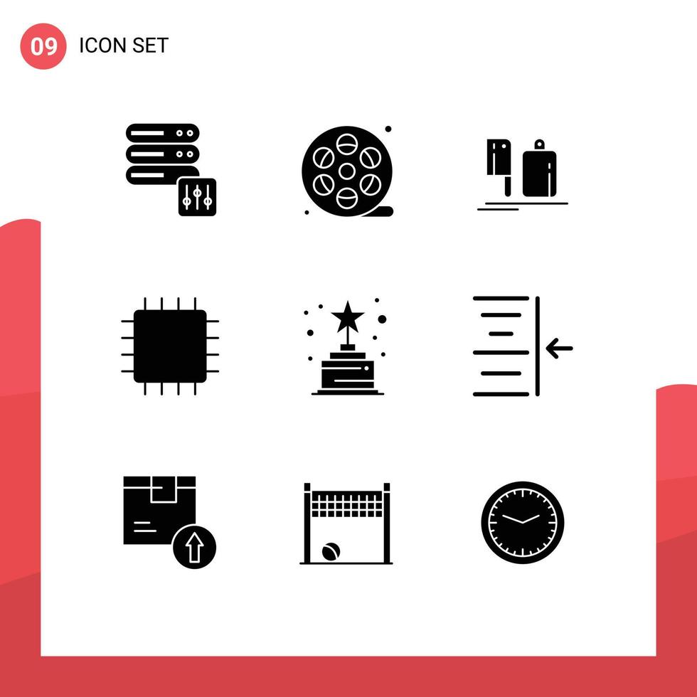 conjunto de glifos sólidos de interface móvel de 9 pictogramas de realização gadget dispositivos de cozinha chipset elementos de design vetoriais editáveis vetor