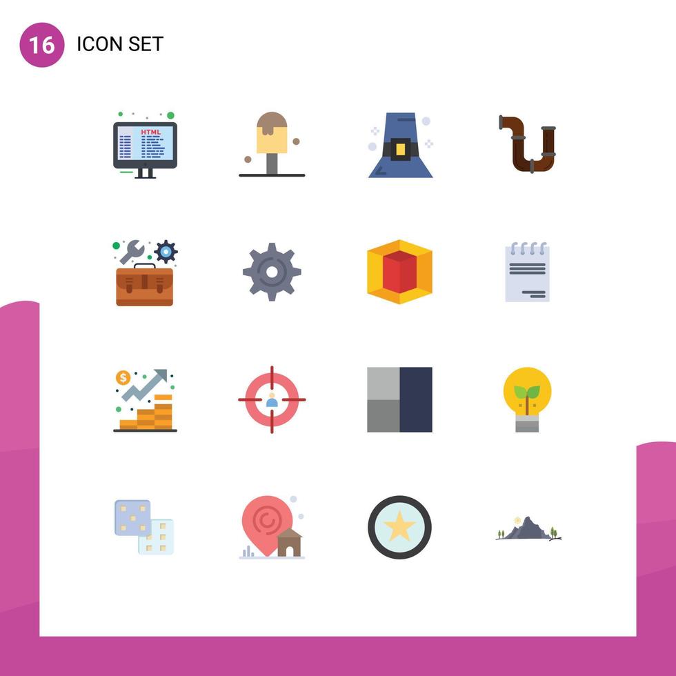 grupo de 16 sinais e símbolos de cores planas para ferramentas de kit pacote editável de tubo de reparo de moda de elementos de design de vetores criativos