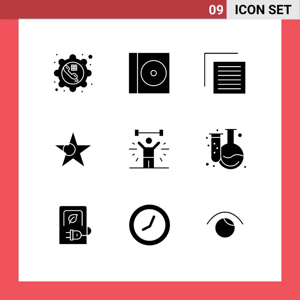 9 interface do usuário pacote de glifos sólidos de sinais e símbolos modernos de documento de fisiculturismo fitness estrela bangladesh elementos de design de vetores editáveis