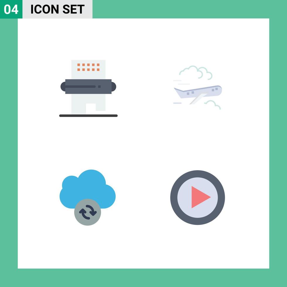 4 ícones criativos, sinais e símbolos modernos de cozinhar, plano de refeição em nuvem, sincronizar elementos de design vetorial editáveis vetor