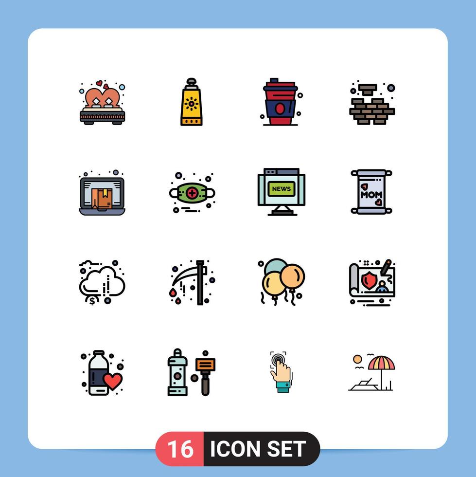 16 interface do usuário pacote de linha cheia de cores planas de sinais e símbolos modernos de drop shipper resolvendo problemas de álcool lógica editável elementos de design de vetores criativos