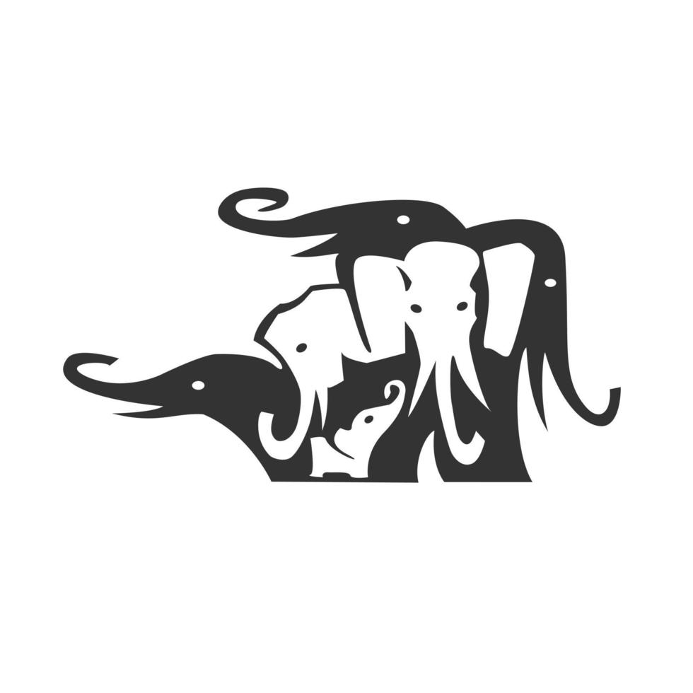 família de elefantes. logotipo preto e branco. vetor