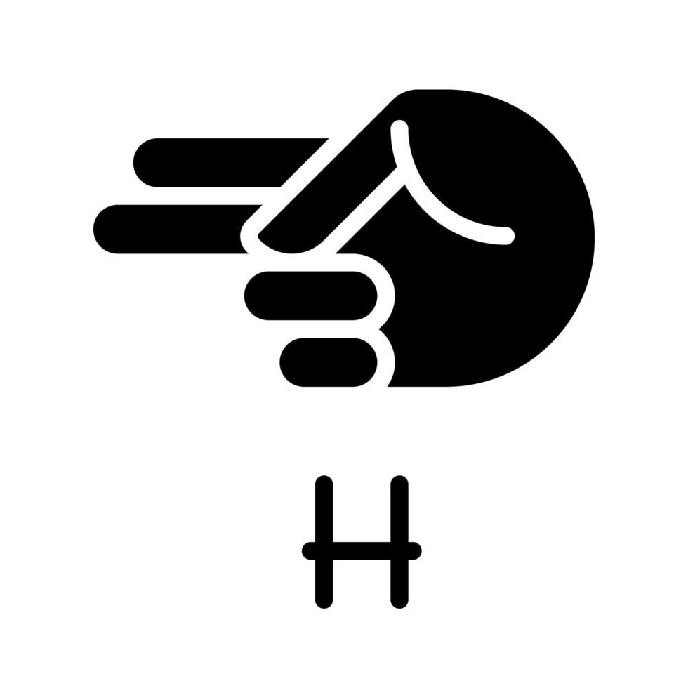 assinando a letra h no ícone de glifo preto asl. sistema de comunicação para pessoas com surdez. desempenho de gestos. símbolo da silhueta no espaço em branco. pictograma sólido. ilustração vetorial isolada vetor