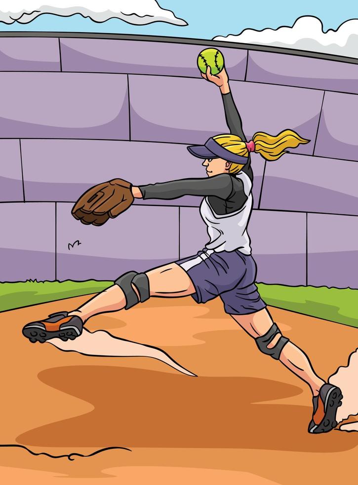 ilustração de desenho animado colorido de esportes de softbol vetor