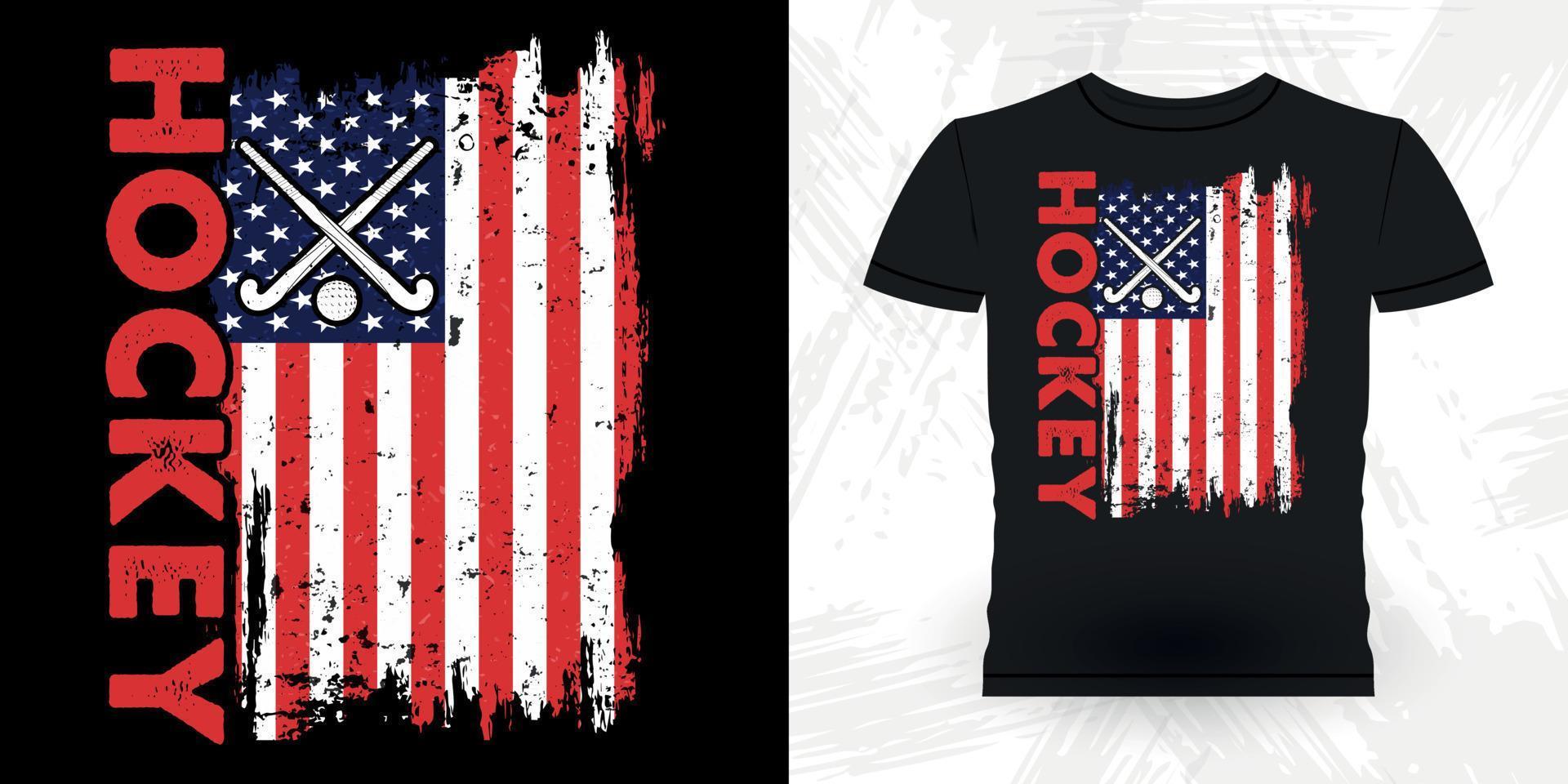 bandeira americana esportes engraçados presente de jogador de hóquei design de camiseta de hóquei vintage retrô vetor