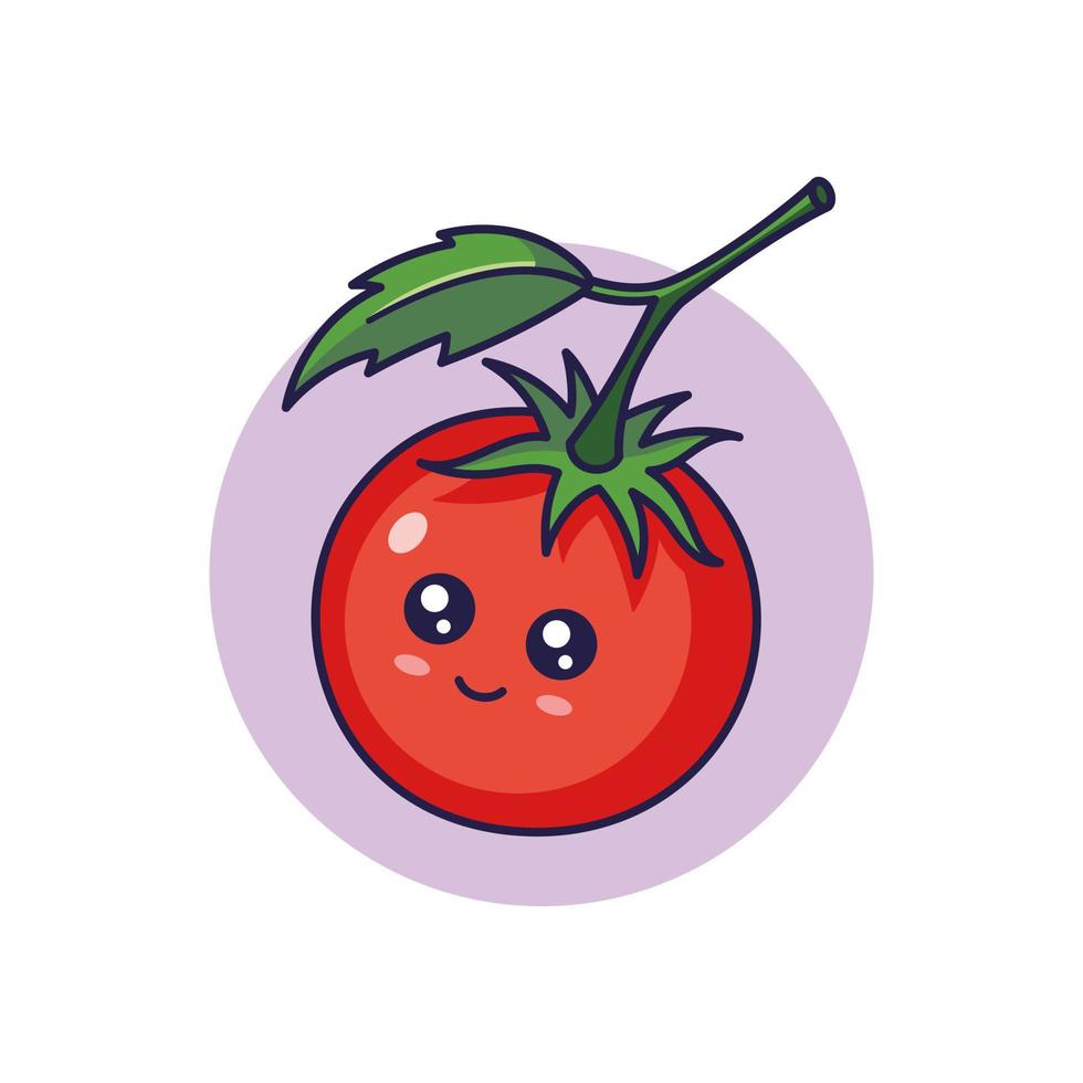 ilustração de ícone de desenho animado de tomate kawaii fofo. conceito de ícone plano vegetal de comida isolado no fundo branco. personagem de tomate, mascote no estilo doodle. imprimir para roupas infantis. vetor