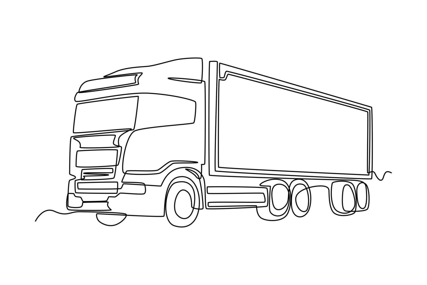 transporte contínuo de caminhões de carga de desenho de uma linha com contêineres. conceito de carga. única linha desenhar design gráfico ilustração vetorial. vetor
