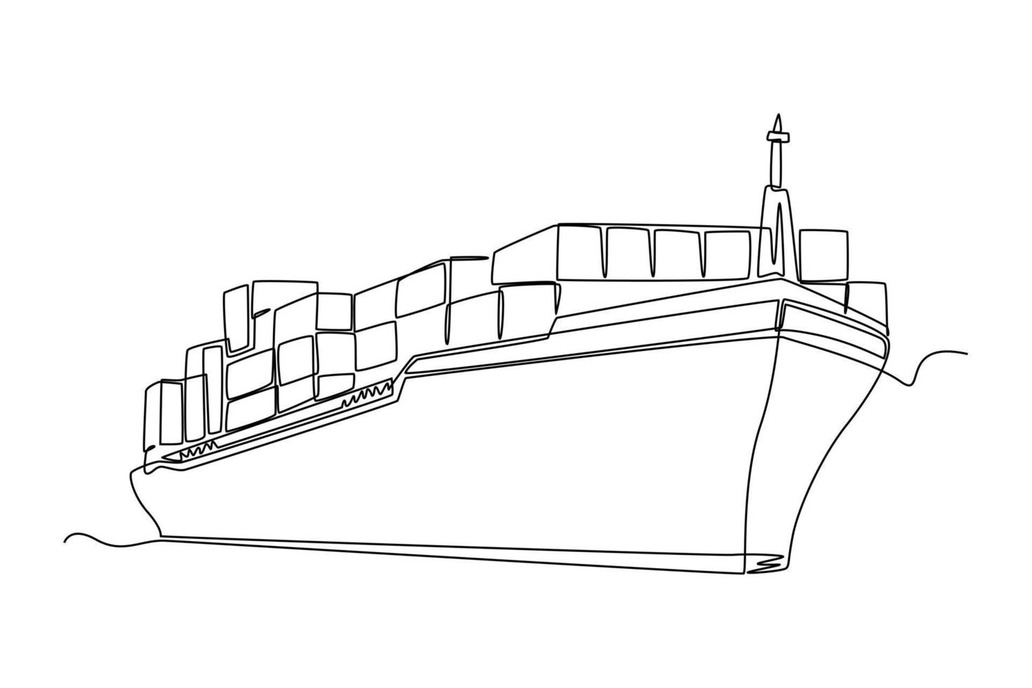 navio de carga de desenho contínuo de uma linha com contêineres no porto. conceito de carga. única linha desenhar design gráfico ilustração vetorial. vetor