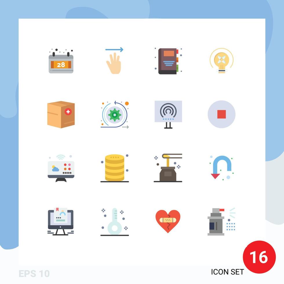 conjunto de pictogramas de 16 cores planas simples de e caixa e livro adiciona pacote editável de ideias de elementos de design de vetores criativos