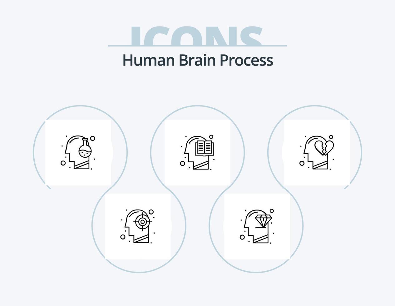 ícone de linha de processo do cérebro humano pack 5 design de ícone. mapa. cabeça. mente. mente. baixo vetor