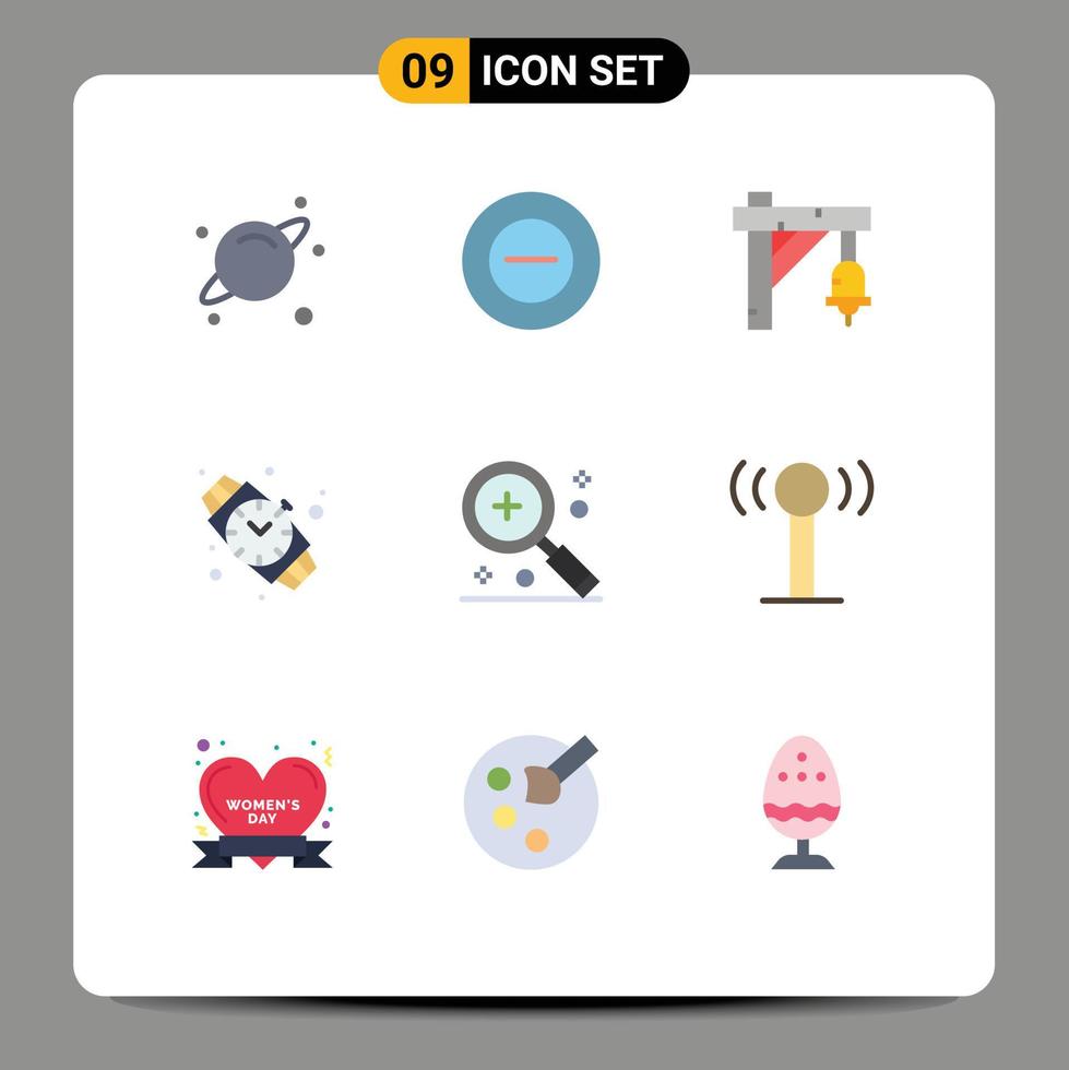 conjunto de cores planas de interface móvel de 9 pictogramas de interface do usuário no trem encontrar elementos de design de vetores editáveis de joias
