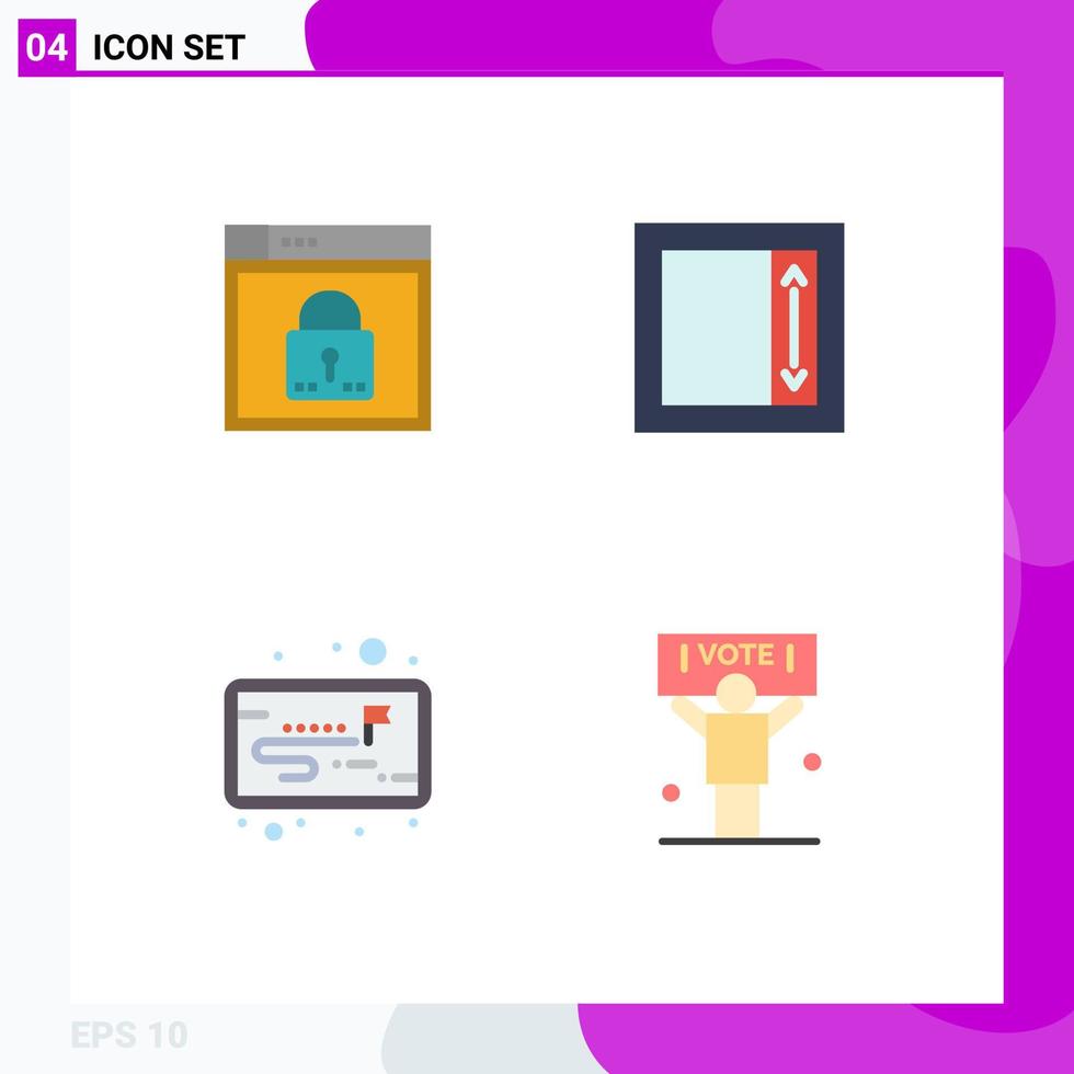 conjunto de pictogramas de 4 ícones planos simples de fluxo de trabalho de campo de layout de projeto de login elementos de design de vetores editáveis