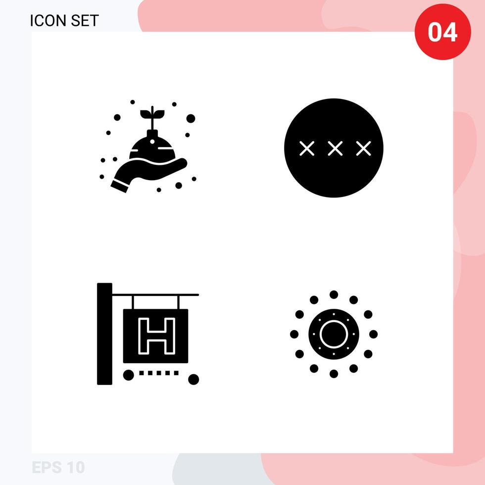 conjunto de pictogramas de 4 glifos sólidos simples de planta de viagem de cuidados elementos de design de vetores editáveis de flores seguras