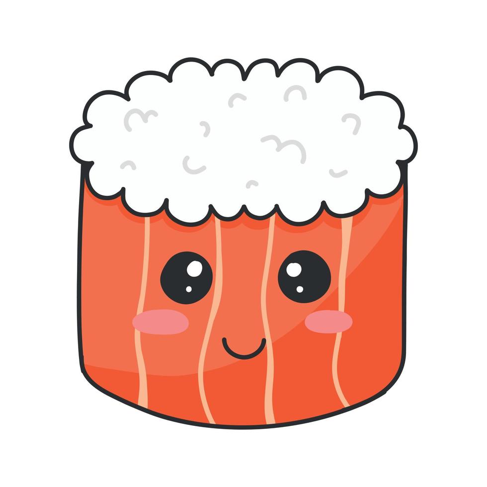 sushi em estilo kawaii. sushi japonês fofo com um sorriso. ilustração vetorial. estilo de desenho animado. logotipo para um restaurante de sushi. personagem de sushi engraçado. vetor