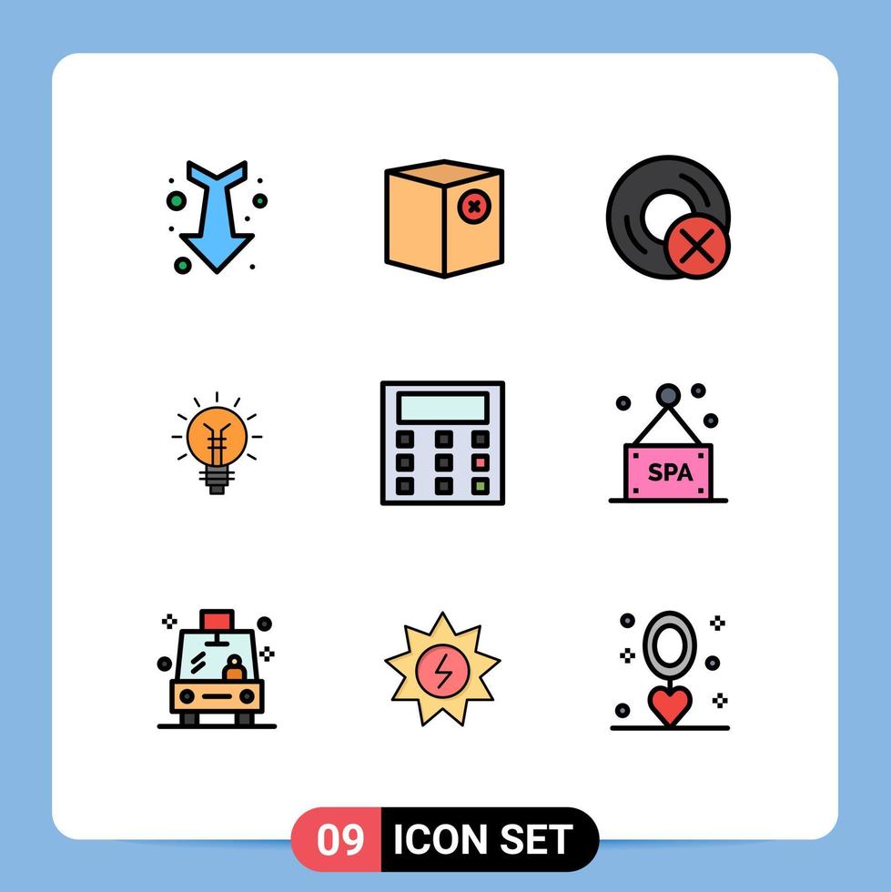 9 cores planas de linhas preenchidas de vetores temáticos e símbolos editáveis de elementos de design de vetores editáveis de gadget de remessa de lâmpada de ideia