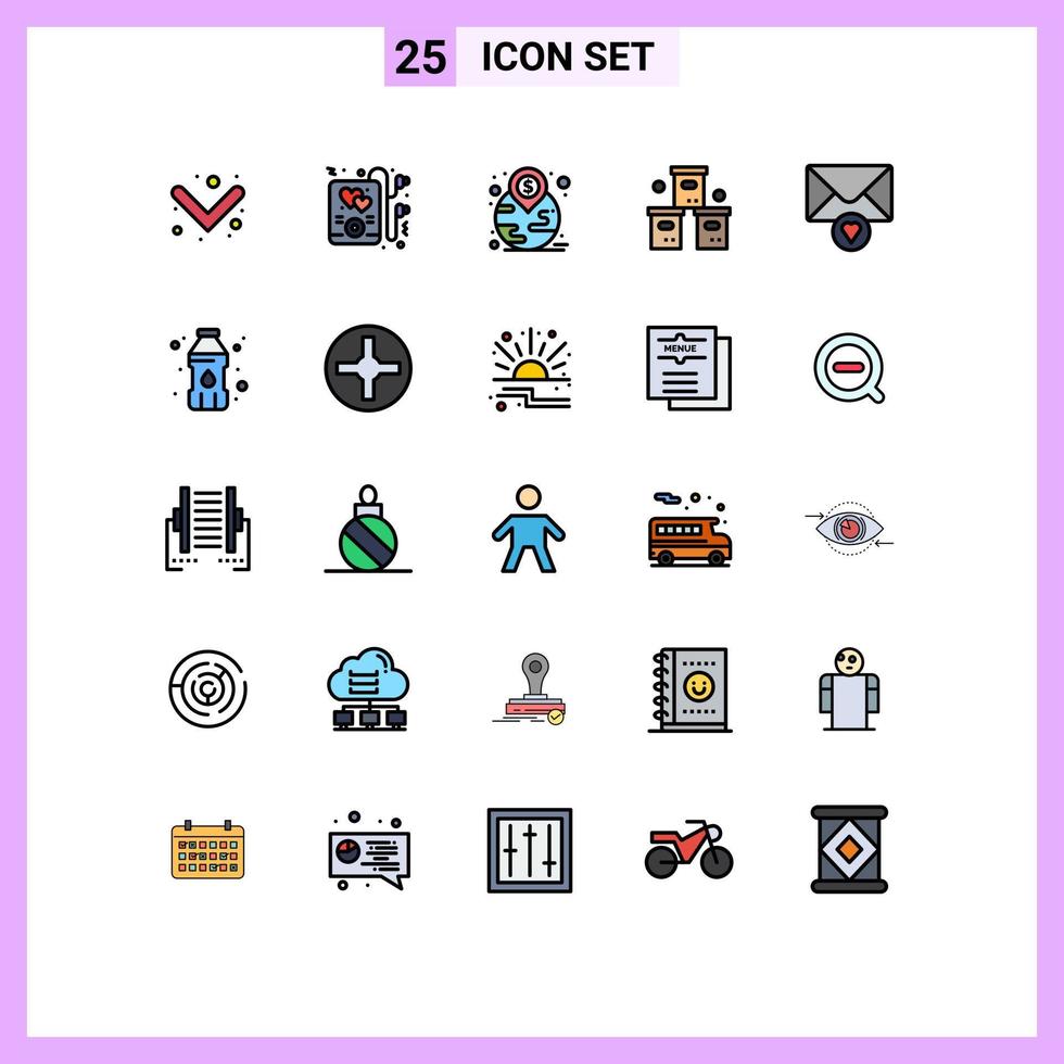 25 ícones criativos, sinais e símbolos modernos do pacote de produtos de referência do correio dos namorados, elementos de design vetorial editáveis vetor