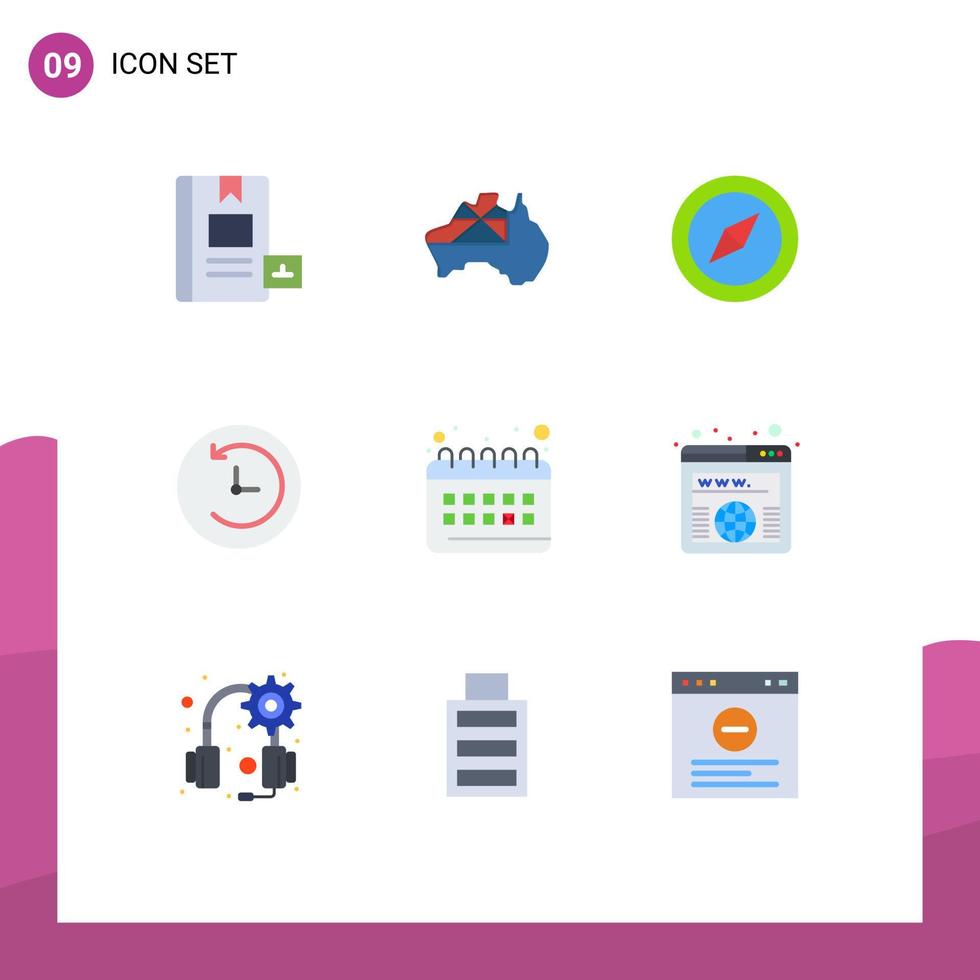 pacote de linha vetorial editável de 9 cores planas simples de planejamento de calendário sinalizador backup de máquina do tempo elementos de design vetorial editável vetor