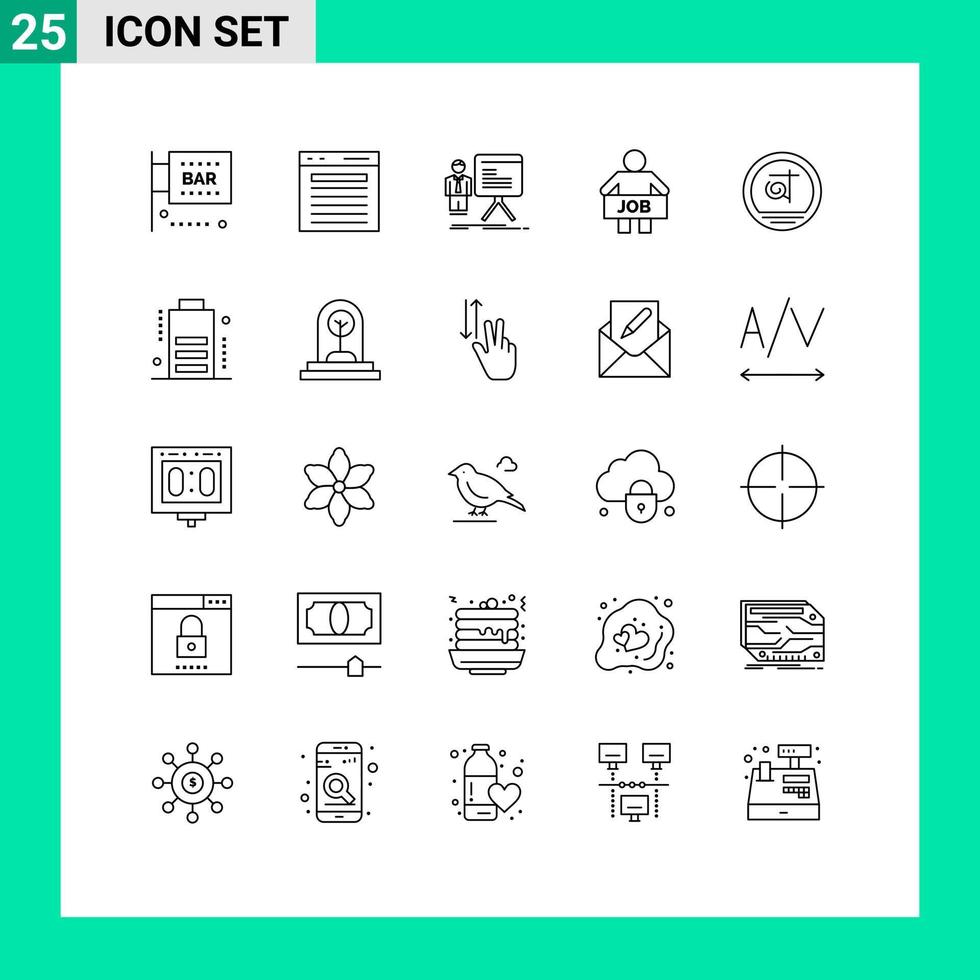 25 ícones criativos sinais modernos e símbolos do gráfico de progresso de pesquisa de desemprego de escritório elementos de design de vetores editáveis