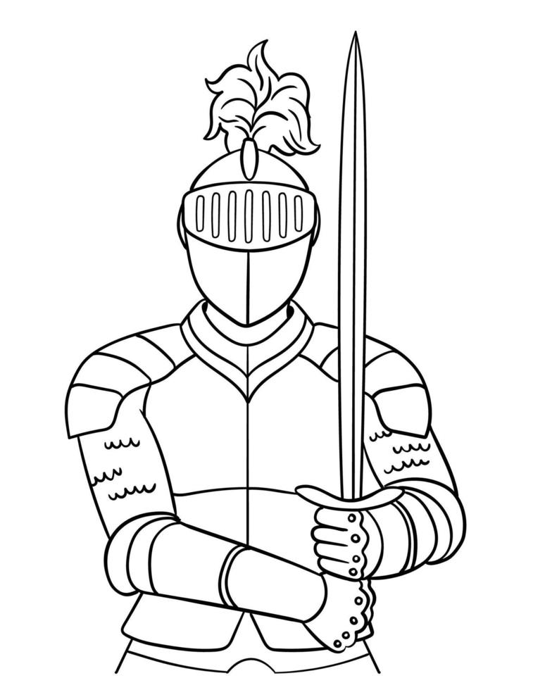 desenho de cavaleiro em armadura isolada para colorir para crianças vetor