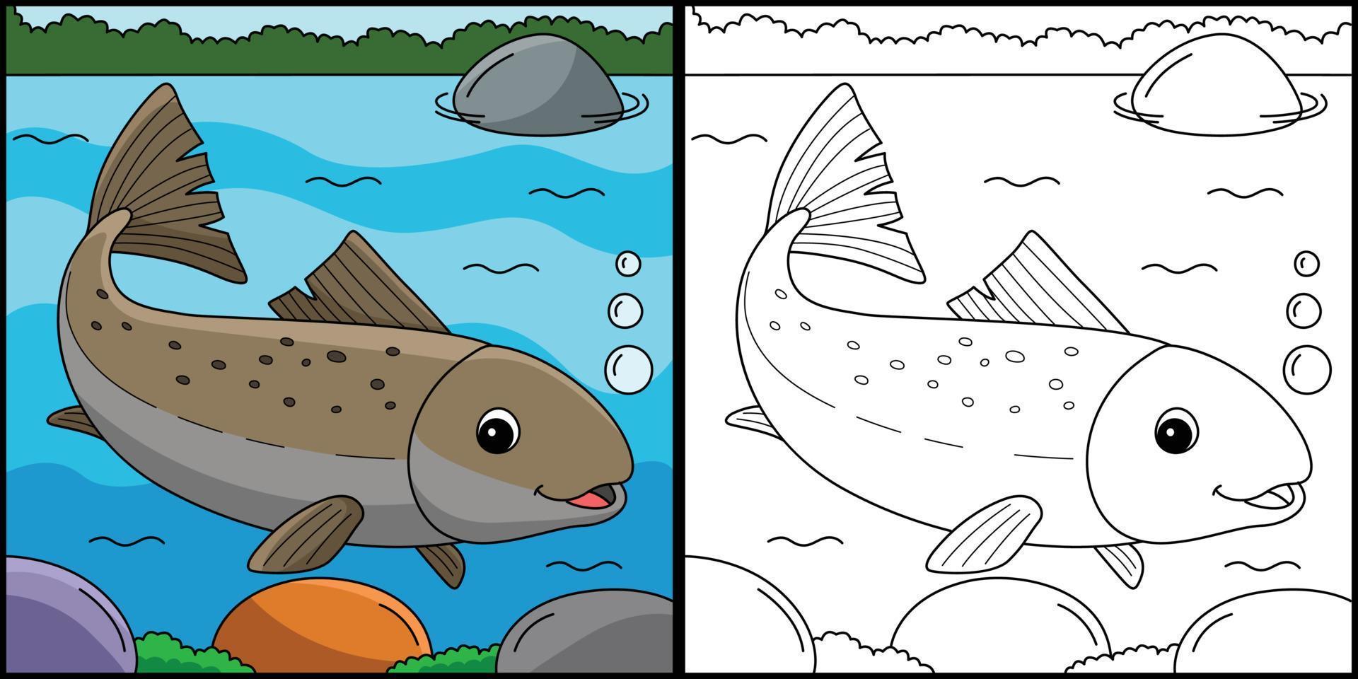 salmão animal ilustração colorida página para colorir vetor