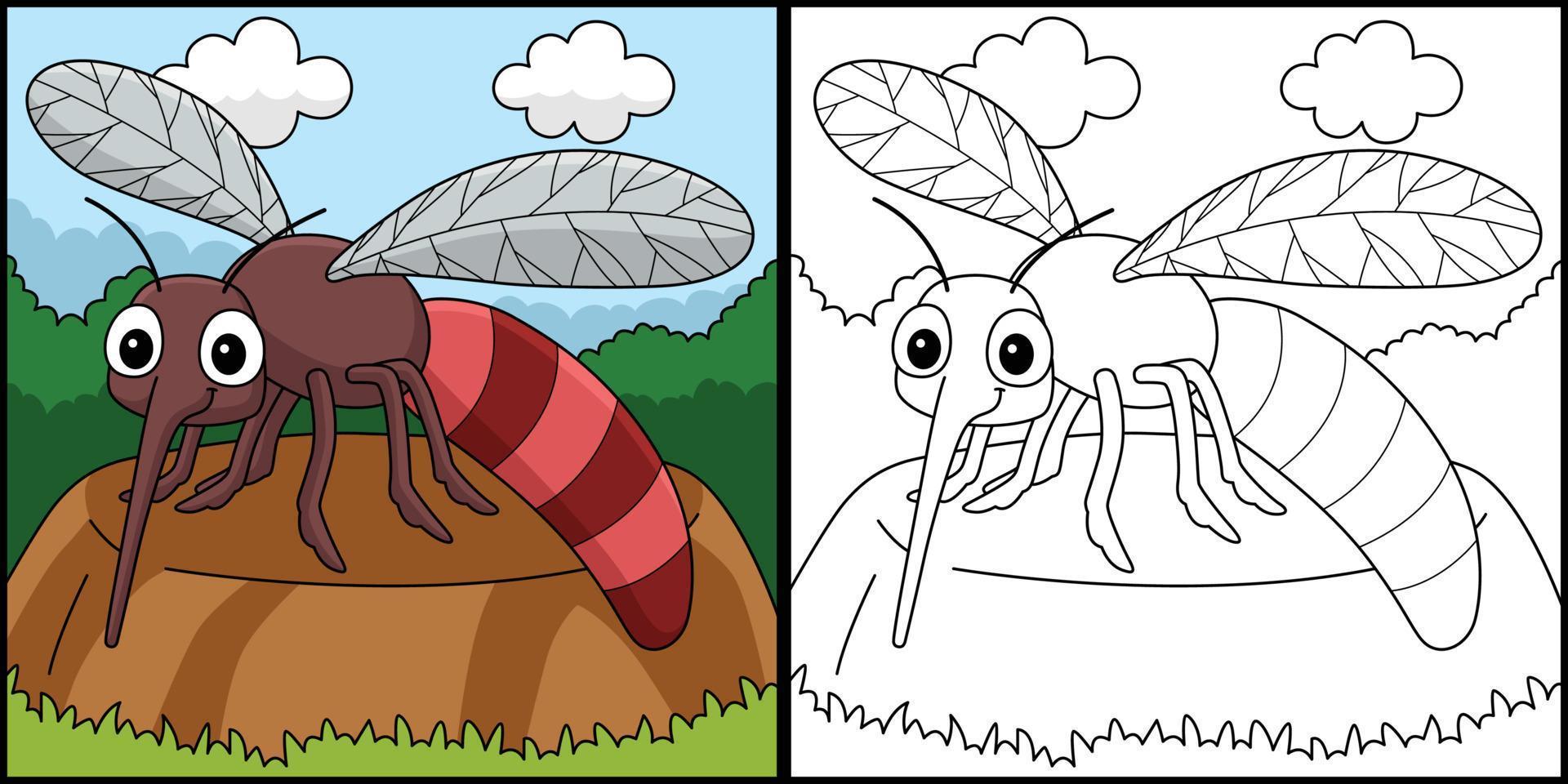 ilustração colorida de página para colorir de animal mosquito vetor