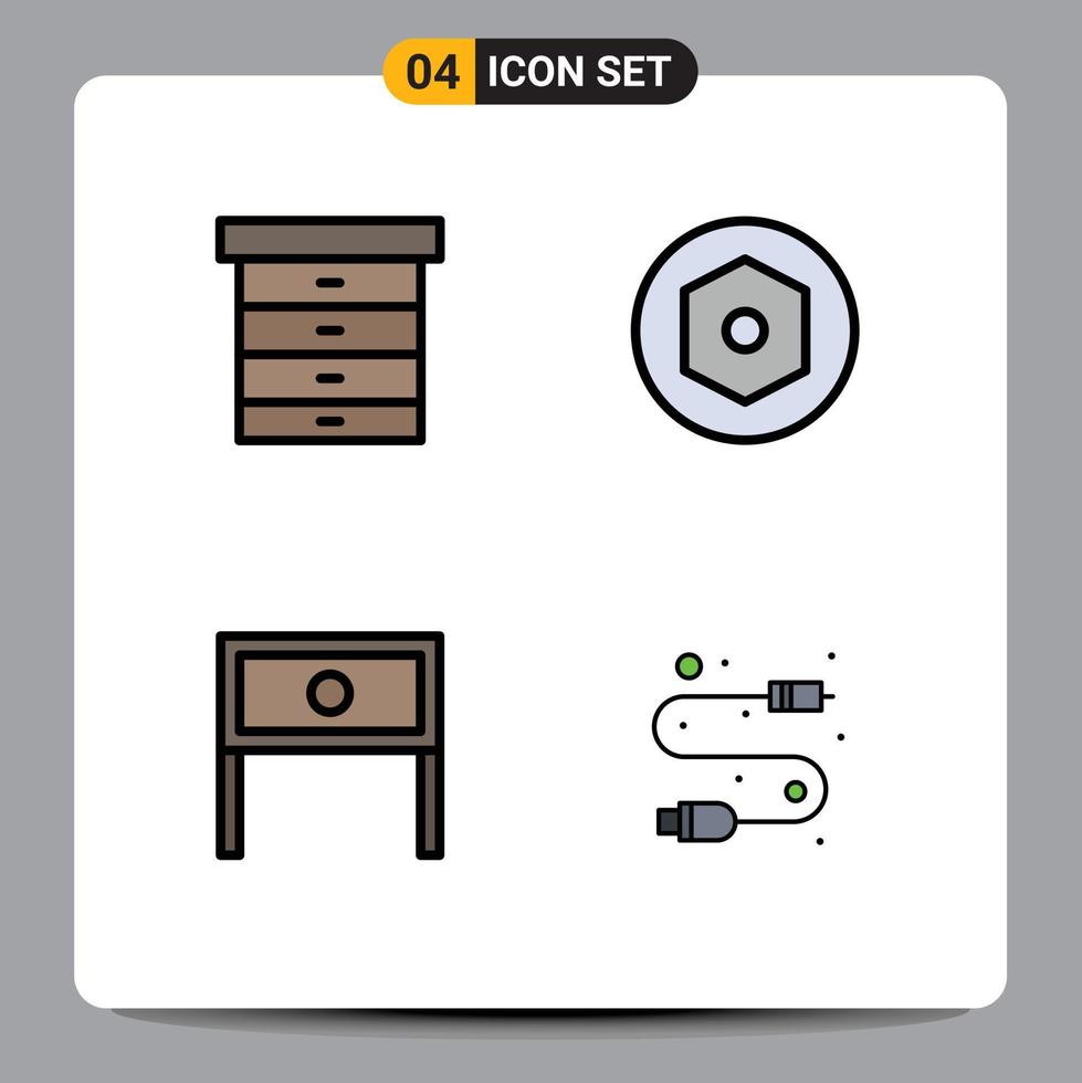 Pacote de cores planas de 4 linhas preenchidas de interface de usuário de sinais e símbolos modernos de decoração interior elementos de design de vetores editáveis de cabo de extremidade interna