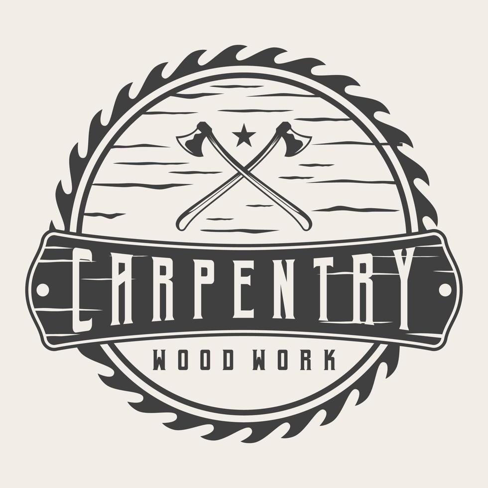 machado carpintaria trabalhadores de madeira modelo de design de logotipo vintage distintivo etiqueta ilustração vetor