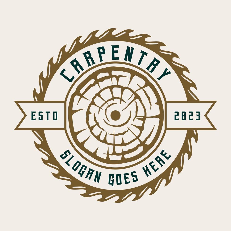 logotipo de carpintaria trabalho em madeira vintage distintivo rótulo design ilustração vetor