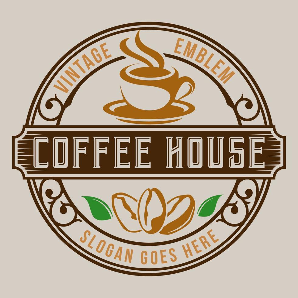 logotipo da etiqueta da cafeteria café sido xícara vintage modelo crachá ilustração design vetorial vetor